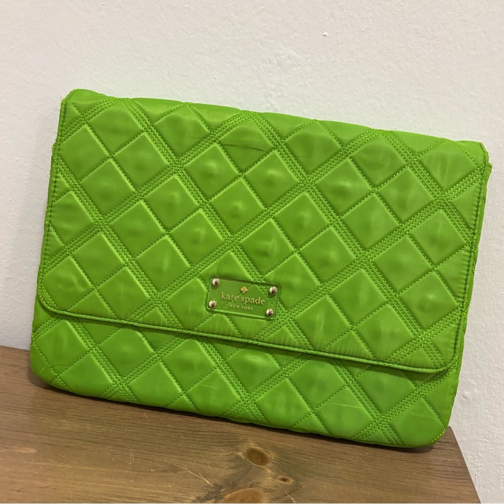 Lime green quilted laptop sleeve Kate Spade